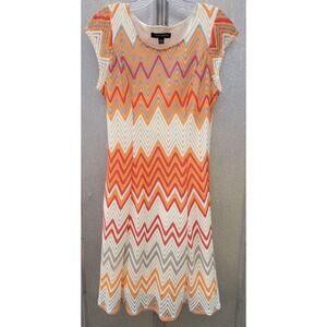 Sharagano Lined Crocheted Chevron Patterned Multi-Colored Midi Dress Size 4